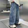thumbnail image 6 of XQYLOS Boys Baggy Barrel Jeans Wide Leg Denim Retro Washed Straight Leg Unisex Casual 𝖸𝟤𝗄 Streetwear Pants, 6 of 9