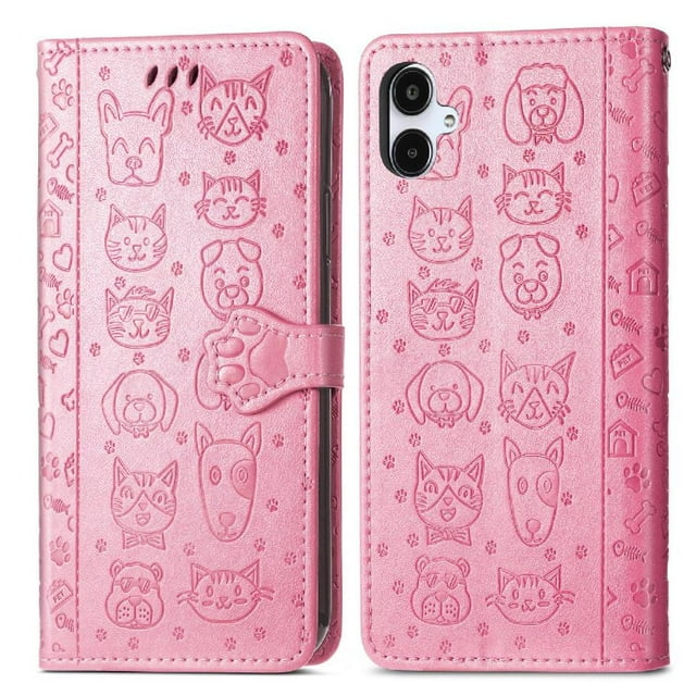Funda Cartera FOXDOCK para Samsung Galaxy A07 , Flip PU con Relieve de Gatos y Perros, Tarjetero y Soporte