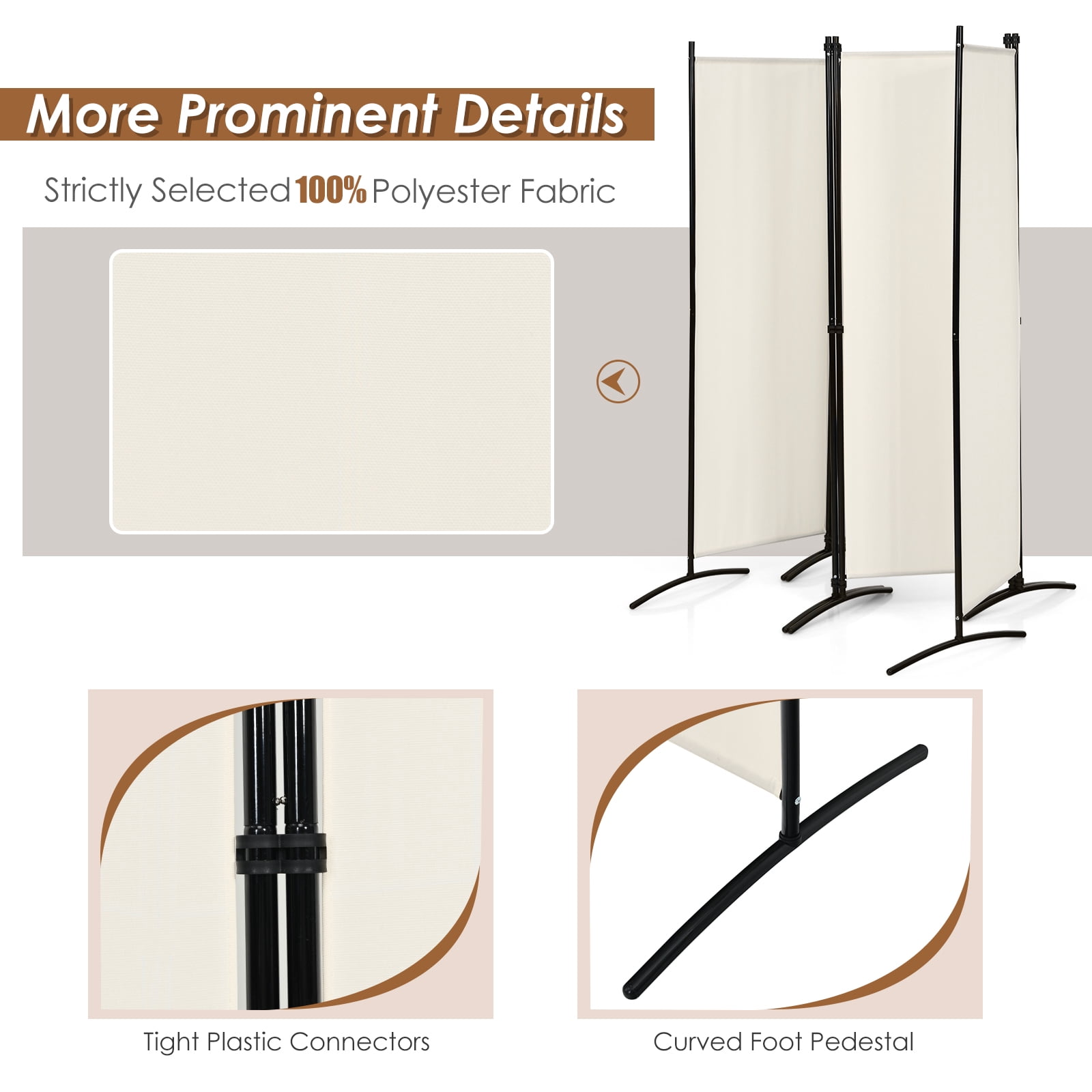 Patiojoy 5.6Ft Tall Folding Room Divider Freestanding 4-Panel Privacy Screen w/Iron Frame White