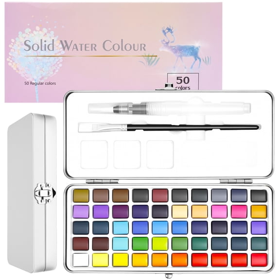 Watercolor Paint Set with 50 Vivid Colors Paint Brush Water Pen Palette Mini Watercolor Travel Set Art Supplies for Adult Beginner