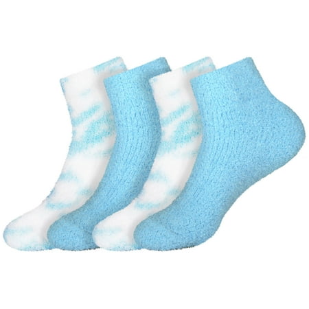 

BambooMN Women s Girl Fuzzy Warm Fluffy Tie-Dye Colorful Fun Ankle Socks - 4 Pairs