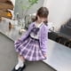 thumbnail image 3 of Kuromi Cinnamoroll 3Pcs Girls' Jk Plaid Skirt Set Anime Sanrioes Y2K Cardigan Pleated Skirt Kids Spring Autumn College Style Set, 3 of 5