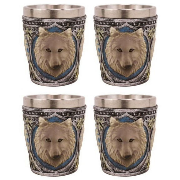 Ebros Celtic Wicca Alpha Grey Wolf Spirit 2-Ounce Shot Glass Set of 4 Novelty