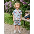 thumbnail image 4 of RUINIXCW Toddler Baby Boy Girl Silk Satin Back to School Pajamas Set Kids Boys Summer PJS Set Sleepwear Apple Bus Printed Short Sleeve Button Down Shirt and Shorts Set Homewear Loungewear 3-9 Years, 4 of 9