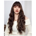 thumbnail image 3 of Long Curly Brown Highlight Wigs With Bangs Wig for Women Synthetic Hair Wig for Party Cosplay Daily Use -26 inches, 3 of 6