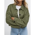 thumbnail image 4 of Chaqueta Corta de Ante Sintético para Mujer, Informal, Ligera, para Otoño e Invierno. Verde XL, 4 of 8