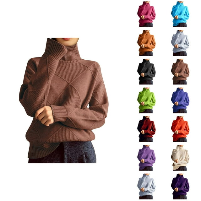 Chandail Col Roulé Femme Automne Hiver 2026 Tendance Manches Longues Tricoté Uni Chandail Jumper Tops