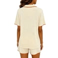 thumbnail image 4 of Bovxnpu Women's Pajamas Set 2 Piece Loungewear Set Lightweight Faux Cardigan Collared Button Ice Silk Loungewear Pajama Set Sleepwear, 4 of 6