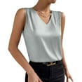thumbnail image 6 of Women's V Neck Satin Top Shirts Blouses Short Sleeve Loose Fit Solid Color Soft Shiny Elegant Casual Daily Wear Business Office Vacation Outfits Fashion Essential Gift for Women, 6 of 9