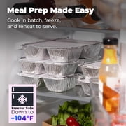Fit Meal Prep 50 Pack 3 Compartment 8.5 x 6.5 x 1.5 Rectangular Disposable Aluminum Foil Pan Take Out Food Containers with Flat Board Lids, Hot Cold Freezer Oven Safe