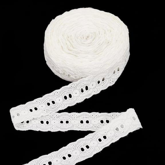 15 Yards Eyelet Lace Trims 1-3/8 inch Wide Cotton Embroidery Flower Ribbons Floral Beige Sewing Lace Ribbon Trimming for Garment Clothing Home Decor DIY Craft Supply