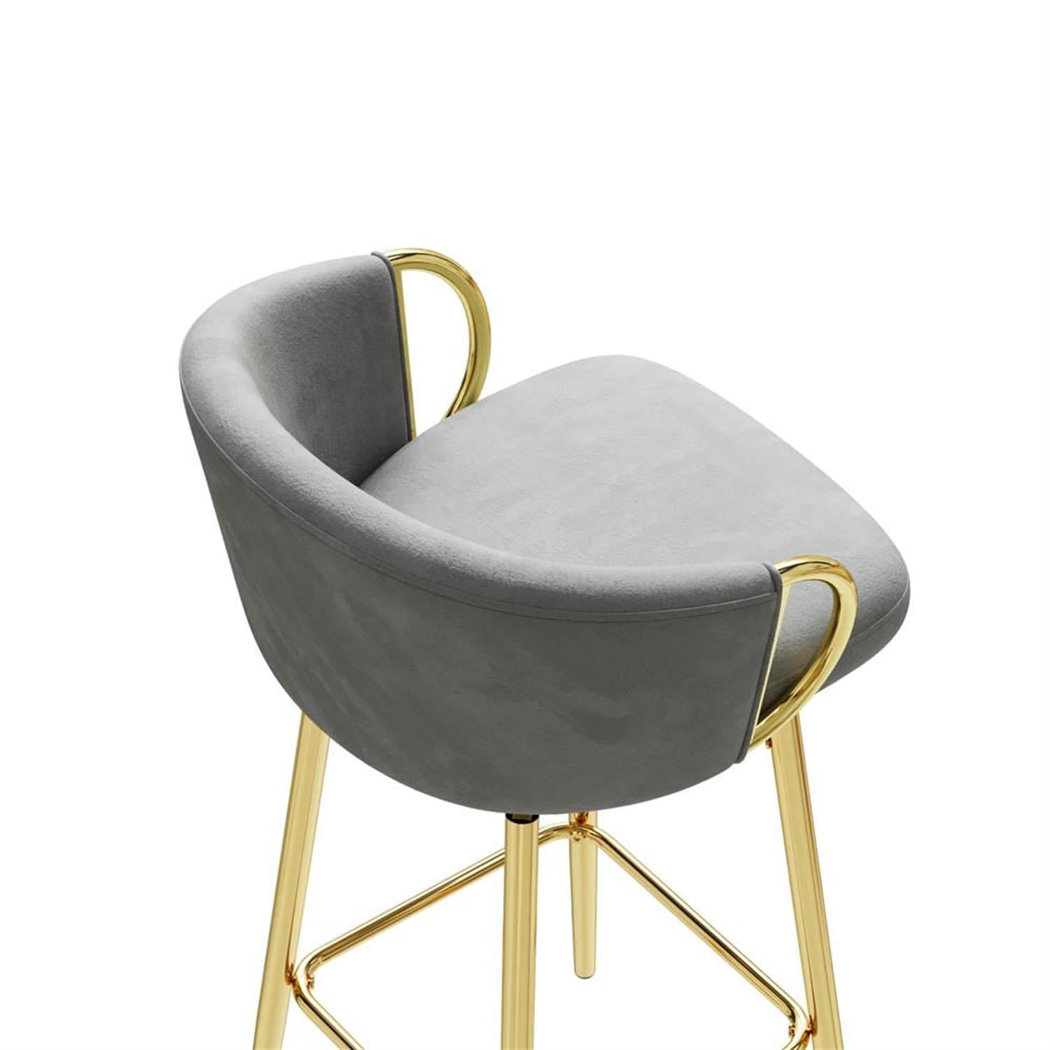 Demi Bonn 37" Counter Height Bar Stools Set of 2, Velvet Swivel Barstools with Back, Kitchen Island Countertop Chairs for Dining Room, Gray