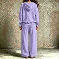 thumbnail image 5 of Szluipve Women Full Zip Hoodie 2 Piece Outfits Drawstring Long Sleeve Zip‑Up Hooded Jacket and Elastic Waist Wide Leg Pants Casual Tracksuit Loungewear Set Light Purple L, 5 of 7