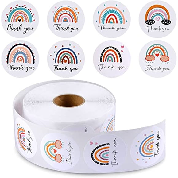 500 Pieces Rainbow Thank You Label Stickers 1.5 Inch Round Thanks Sticker Boho Adhesive Business Label Thank You Envelope Seals Stickers Decorative Sticky Label for Card Box Packing Bag, 8 Styles