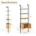 thumbnail image 2 of Wall-Mounted Ladder Shelf 5-tier Bookshelf w/ Rattan-Door Cabinet Display Rack, 2 of 10