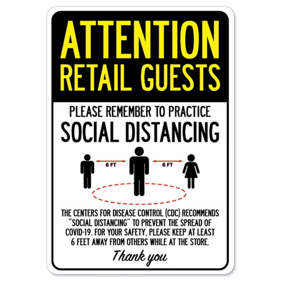 Public Safety Sign - Attention Retail Guests Practice Social Distancing | Peel And Stick Wall Graphic | Protect Your Business, Municipality, Home & Colleagues | Made in the USA