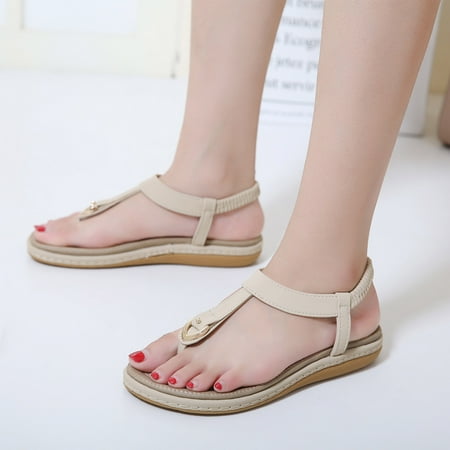 

Dpityserensio Summer Sandals for Women Flat Slip On Sandals Roman Shoes Open Toe Casual Sandals Summer Women Sandals Clearance Beige 6(37)