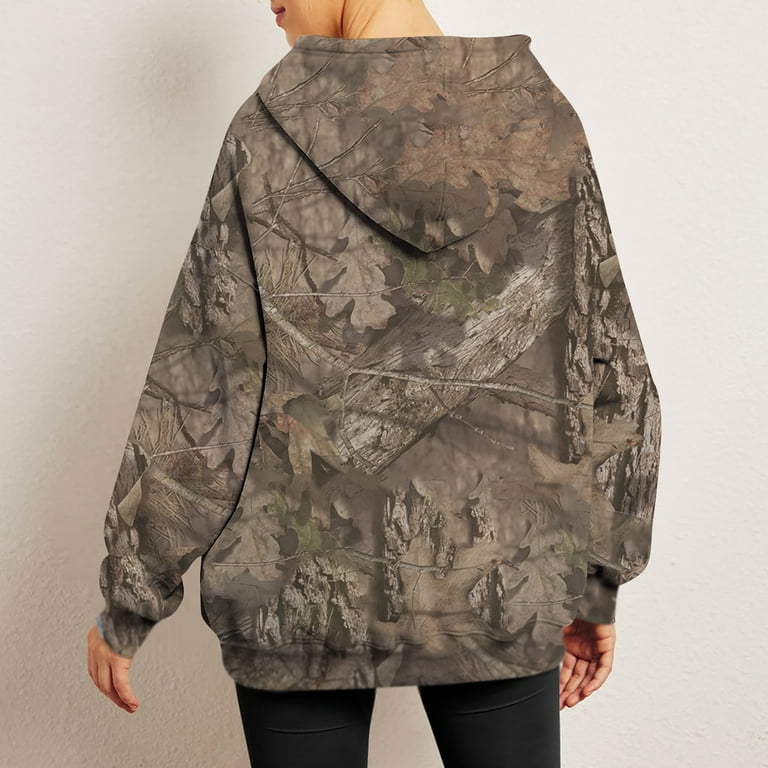 TQWQT Women s Oversized Camo Hoodie with Maple Leaf Print Casual Fleece Lined Sweatshirts Walmart