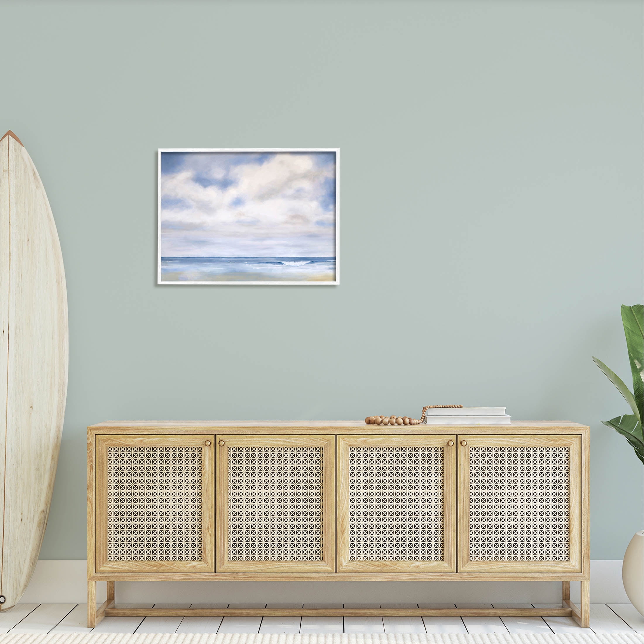 Stupell Industries Tranquil Beach Waves Ocean Scenery Painting White Framed Art Print Wall Art, Design by Catherine Andersen