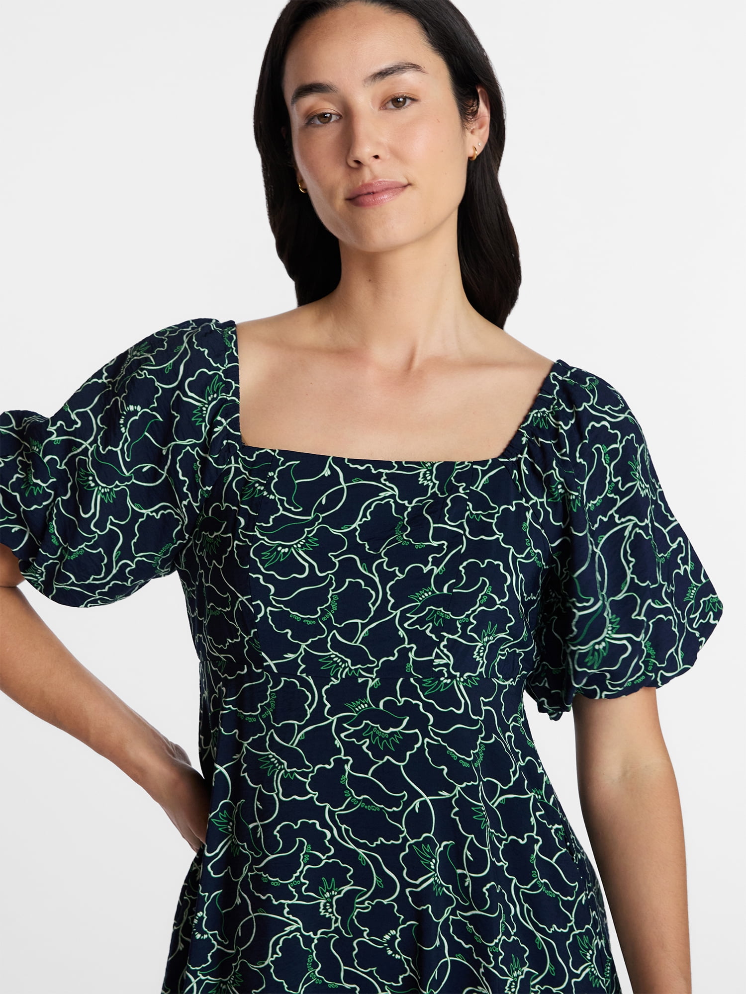 Time and Tru Women's Mini Dress with Puff Sleeves, Sizes XS-XXXL