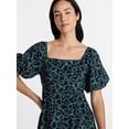 thumbnail image 5 of Time and Tru Women's Airflow Mini Dress with Puff Sleeves, Sizes XS-XXXL, 5 of 6