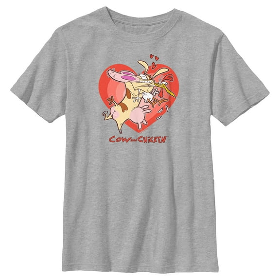 Boy's Cow and Chicken Valentine's Day Heart Hug Graphic Tee Athletic Heather X Large
