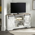 thumbnail image 3 of Walker Edison Modern Farmhouse Sliding Door Corner TV Stand, Rustic Oak/Solid White, 3 of 21