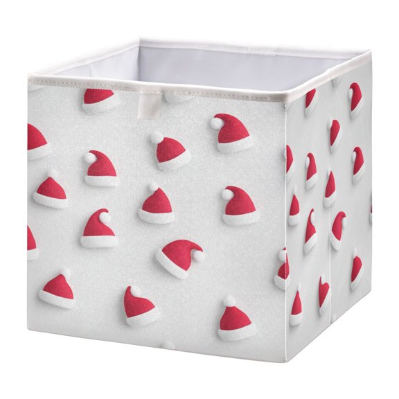 Foldable Fabric Storage Bin Home Cubes Clothing Organizer Bins Large Collapsible Box Basket for Home Organizer Red Santa Claus Pattern