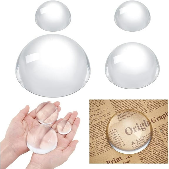 4 Pcs 3 Sizes Glass Paperweight Reading Magnifying Dome Magnifier Paperweights Optical Half Ball Lens