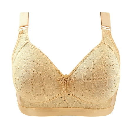 Lace Nursing Bra Women Comfortable Breathable Bra Underwear No Underwire V-Neck Full-Coverage Bra Feature Hook and Eye Closure T-Shirt Bra Style Y-370   Beige 3XL