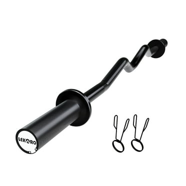 Olympic EZ Curl Barbell Bar, 48-inch Weight Lifting Bar, Fits 2-inch Weight Plates, Strength Training Bar for Squats, Hip Thrusts, Bench Press, and Weightlifting, with 2 Spring Collars