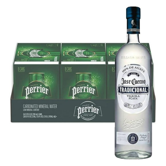 Pack 24 Agua Perrier Mineralizada Lata 330 ml + Tequila Jose CuervoTradicional Plata 950 ml