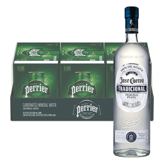 Pack 24 Agua Perrier Mineralizada Lata 330 ml + Tequila Jose CuervoTradicional Plata 950 ml