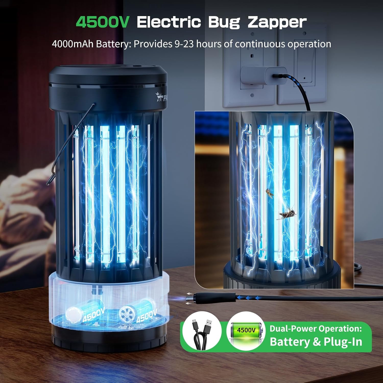 Bug Zapper, Rechargeable Fly & Mosquito Catchers, Portable Electric Insect Trap with Height Adjustable LED Lights for Bugs in Backyard, Patio, Camping, Fishing