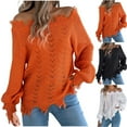 thumbnail image 5 of qucoqpe Womens Casual Off-Shoulder Sweaters Oversize Hollow Long Sleeve Distressed Knit Pullover Tops, 5 of 5