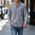 thumbnail image 2 of JTSRKL Mens Linen Cotton Button Down Shirts Long Sleeve Mock Neck Banded Collar T-Shirts Retro Summer Beach Vacation Pocket Tops, 2 of 8
