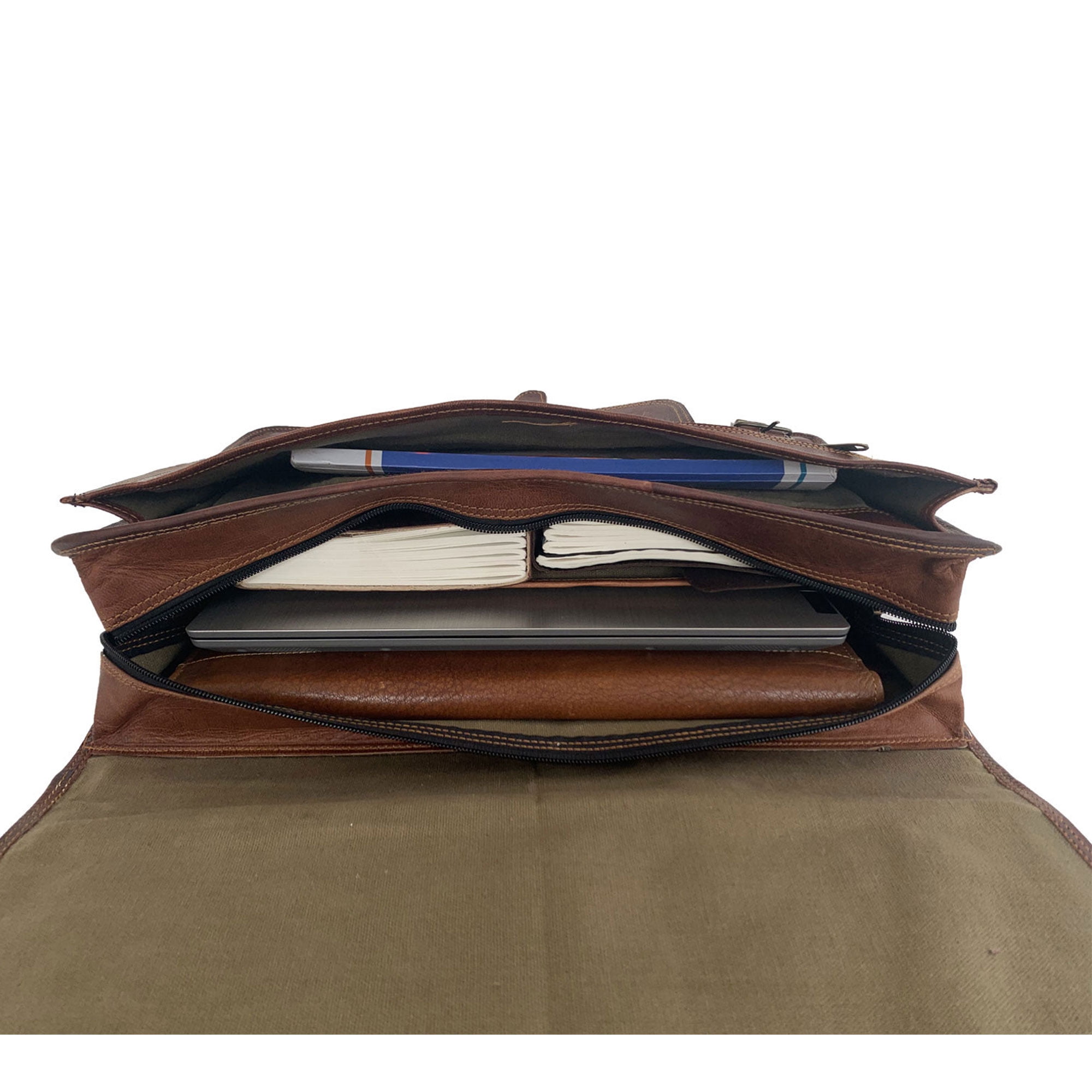 18-Inch Full Grain Leather Laptop Messenger Bag – Office Briefcase Satchel for Men and Women with Adjustable Strap and Lockable Compartments
