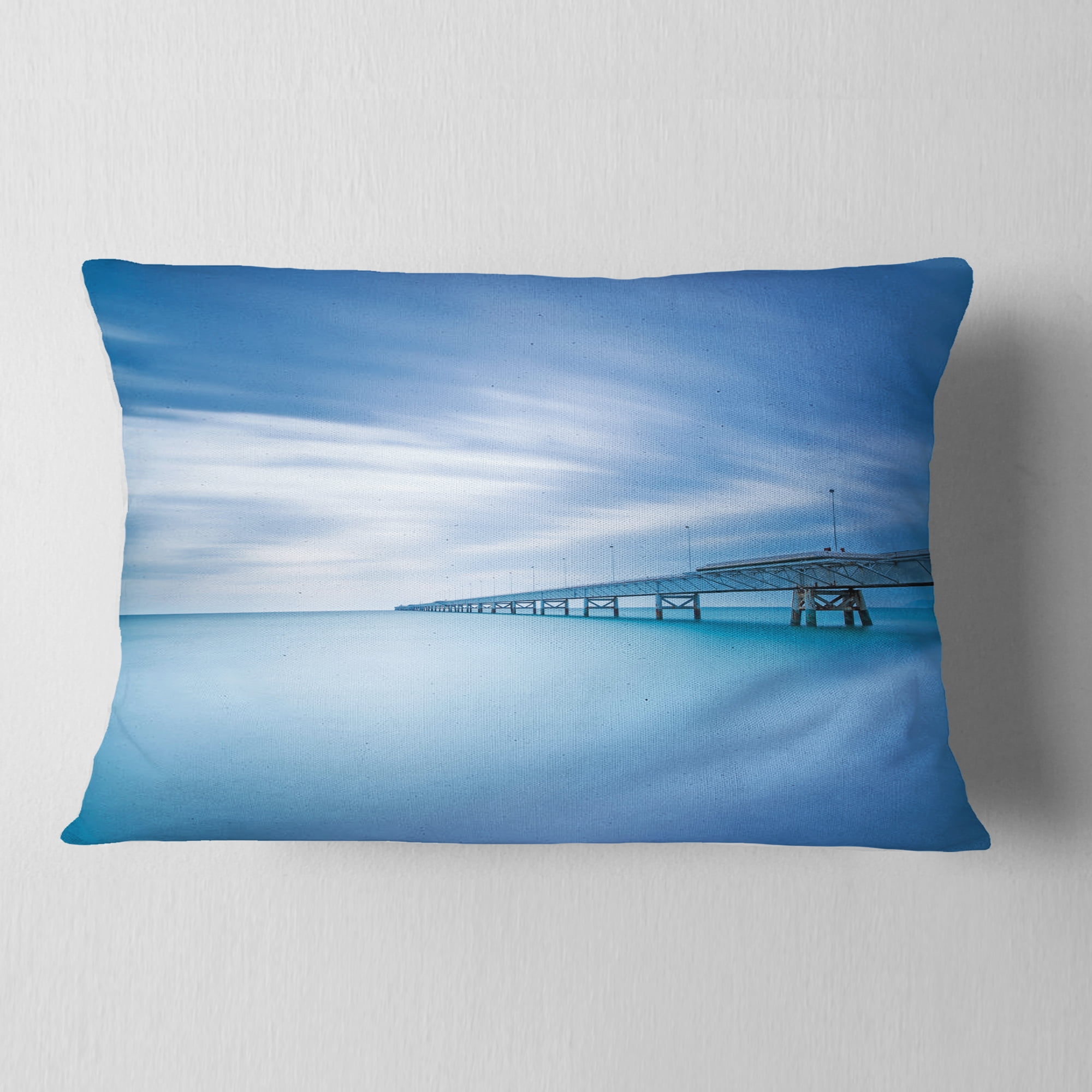 Designart Industrial Pier in the Sea - Seascape Throw Pillow - 12x20