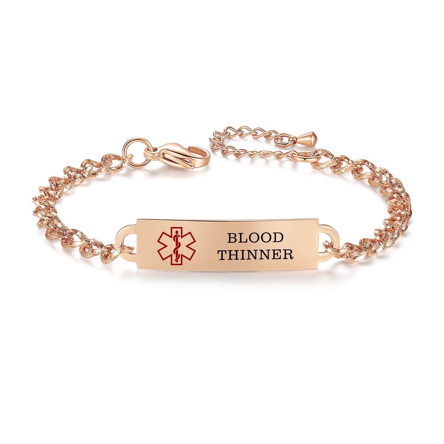Personalized Medical Alert Bracelet Free Engrave Blood thinner Rose ...