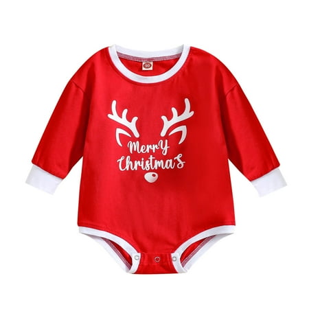 

Neutral Baby Clothes Boys Girls Christmas Long Sleeve Deer Prints Pullover Romper Clothes for Baby Girls