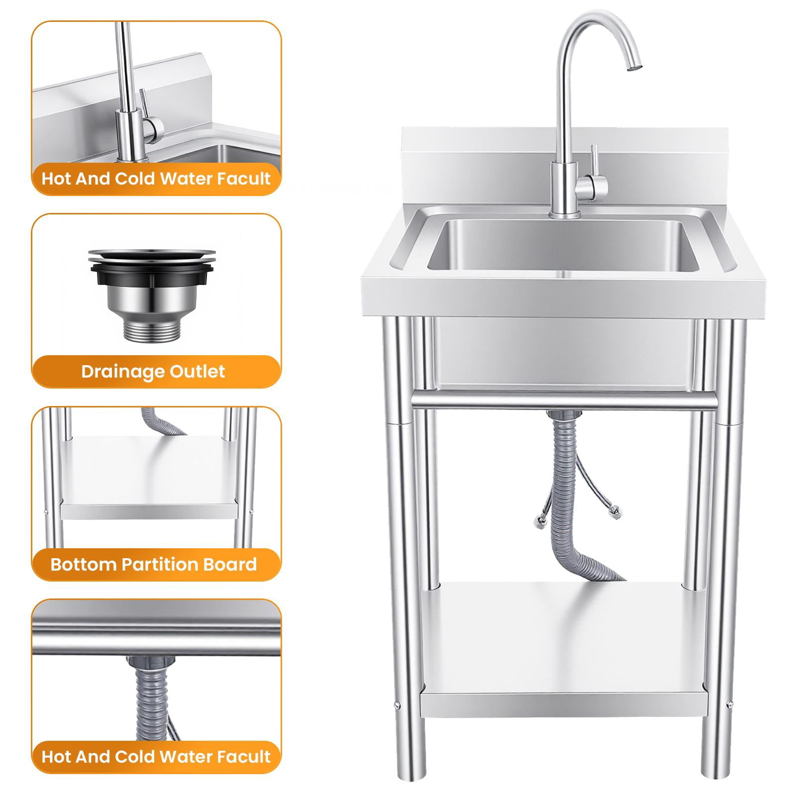 Stainless Steel Single Bowl Laundry Sink 4 Piece Set, 17.6 LBS Freestanding Utility Sink with Faucet & Drain, Silver Deep Basin Utility Tub for Home Laundry Room, Basement, Garage & Household Use