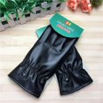 thumbnail image 1 of Guantes de cuero PU con pantalla táctil para hombres y mujeres, guantes cálidos de invierno, gruesos y modernos de color negro, 1 of 4