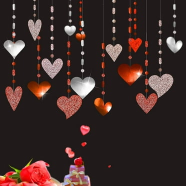 Cheerland 16 Pcs Glitter Red Love Heart Garland Decorations for Valentine's Day, Mother's Day, Wedding
