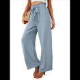 thumbnail image 2 of Pantalones Anchos para Mujer con Bolsillos, Cintura Alta, Nudo Ajustable, Holgados, Informales, para Trabajo y Negocios. Azul S, 2 of 6
