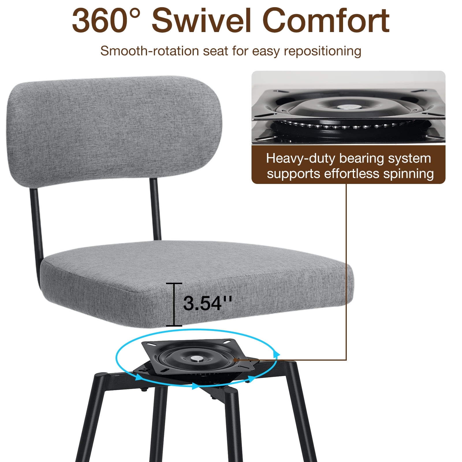 Hommpa Swivel Bar Stools Set of 3 Counter Height Barstools 26" Gray Linen Fabric Upholstered Kitchen Counter Stools with Backs, Metal Legs, Footrest and Wide Seat