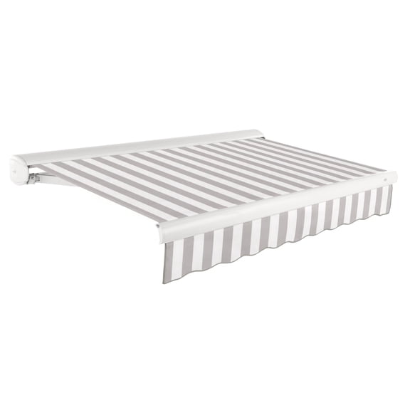 Awntech 8 Ft Key West Right Motorized Heavy Duty Patio Retractable Awning with Cassette (96in x 9.38in x 78in), Gray/White Stripe