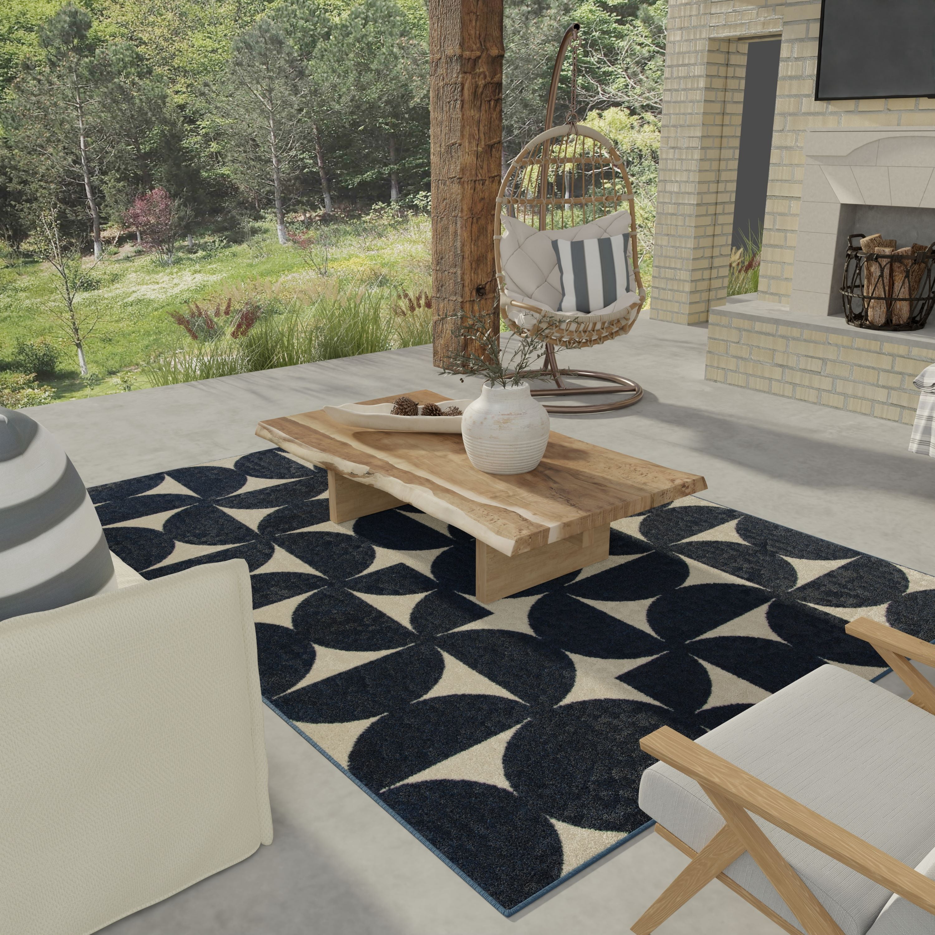 Loomaknoti Tecopa Sevella 2' x 7' Blue Geometric Outdoor Runner Rug