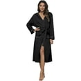 thumbnail image 5 of HEARTNICE Hooded Robe for Women, Soft Kimono Spa Knit Long Bathrobe Lightweight Blended Cotton Loungewear with 3/4 Sleeve, (Black Hooded,S), 5 of 7
