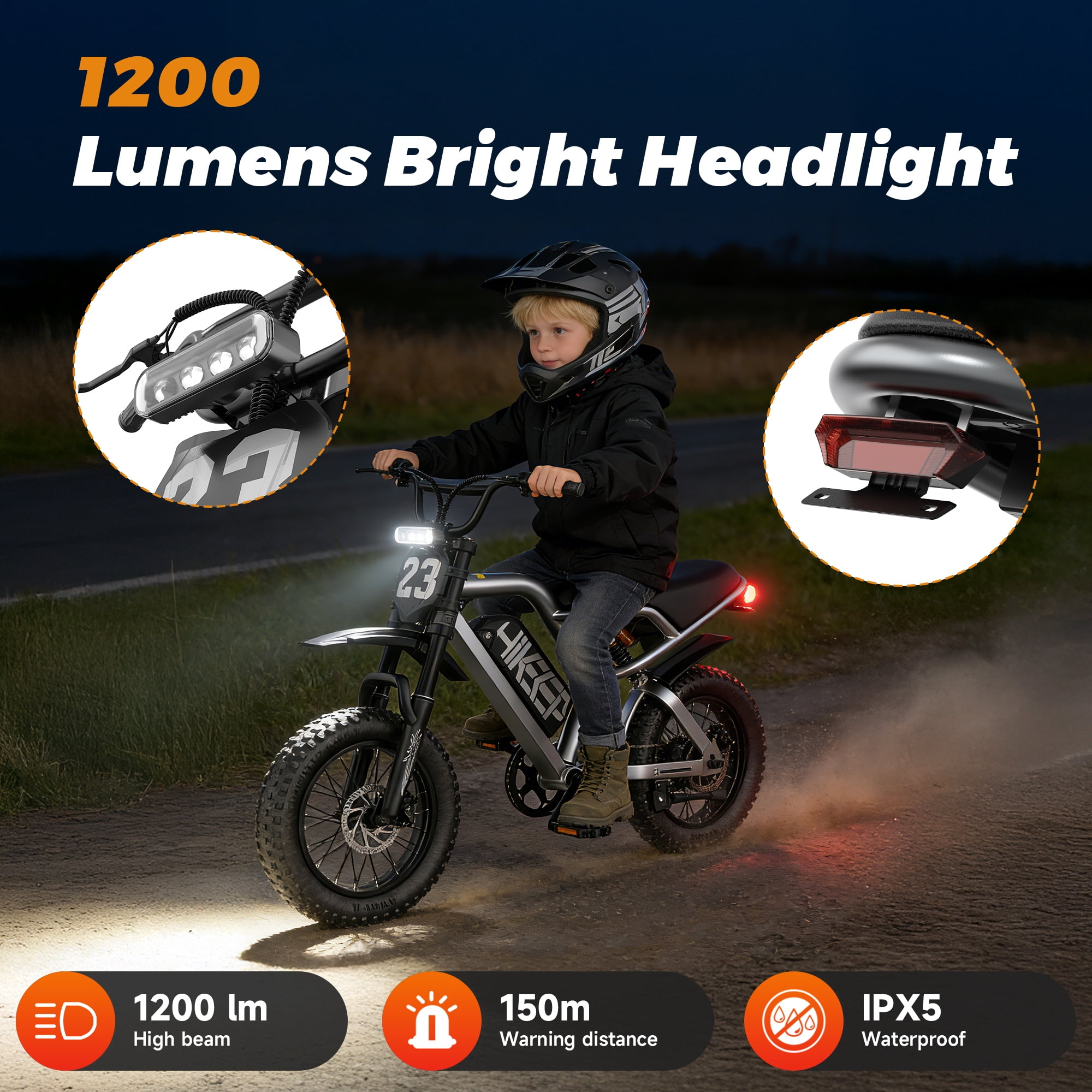 Peak 750W Motor Electric Moutain Bike, 16" Fat Tire Electric Bike for Teenagers, 48V 15Ah Battery, UL2849