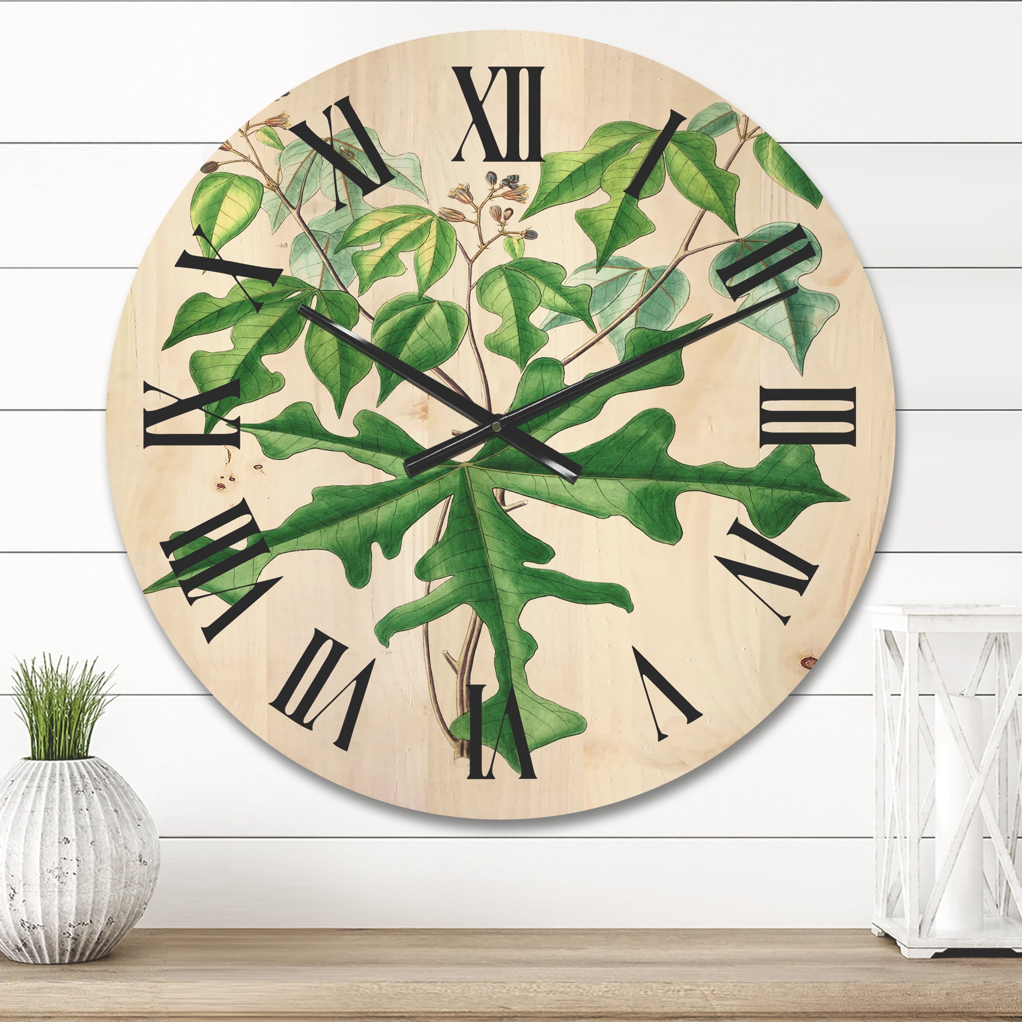 Designart 'Ancient Drawing of Wild Plants' Traditional Wood Wall Clock